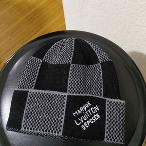 Louis Vuitton Black and Gray Checkered Beanie